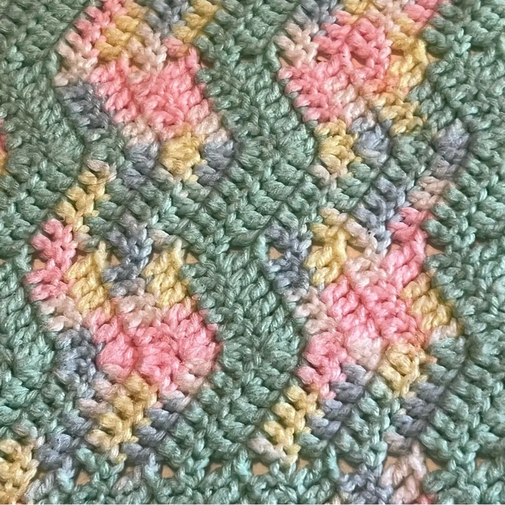 Beautiful handmade small baby/lap afghan-green, pink, blue
